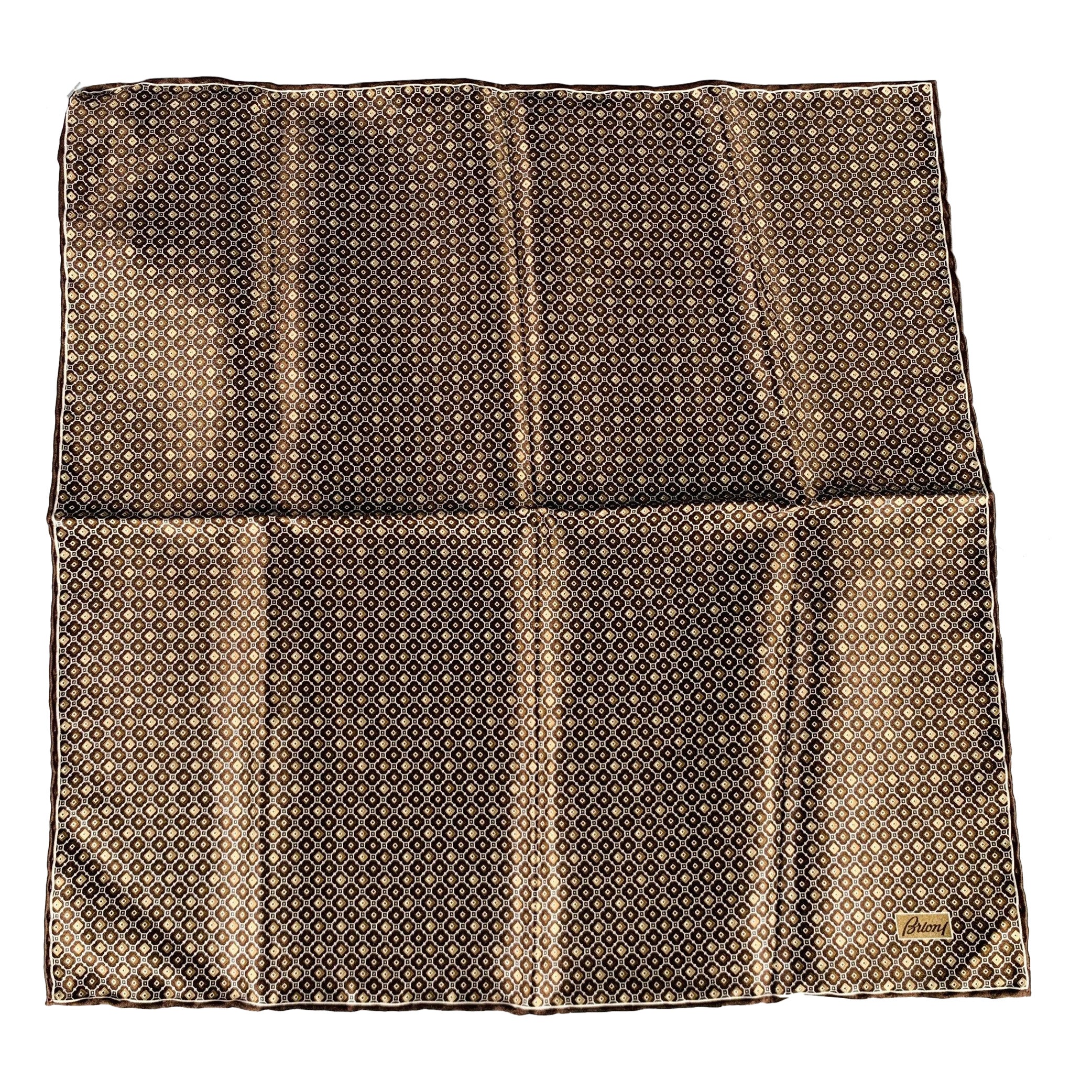 BRIONI Brown Taupe Abstrack Floral Silk Pocket Square