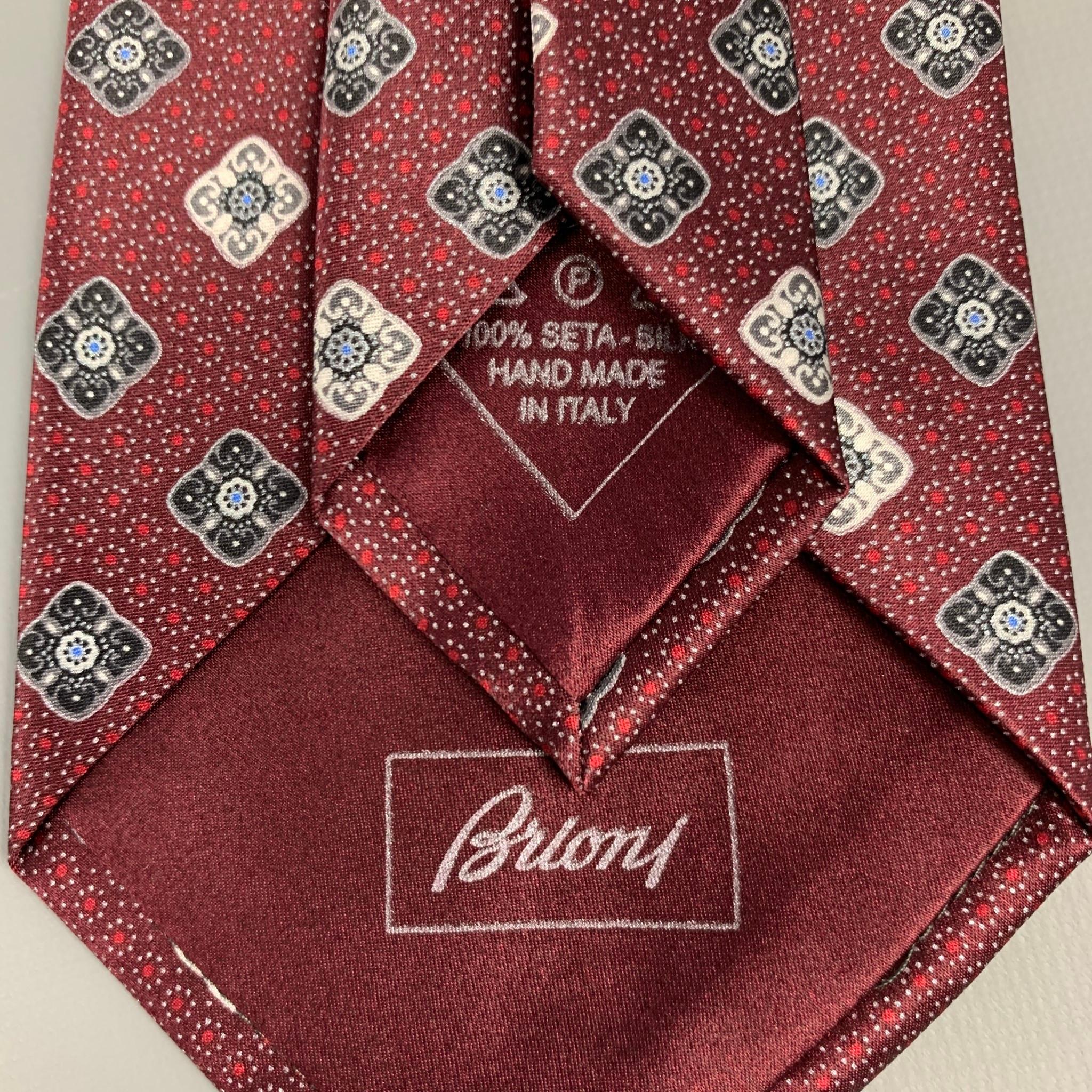 Brown BRIONI Burgundy & Silver Rhombus Silk Tie