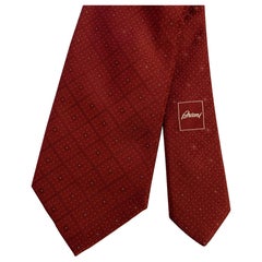 BRIONI Burgundy White Geometric Silk Tie