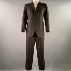 BRIONI Chest Size 46 Black Brown Stripe Wool Blend Notch Lapel Suit