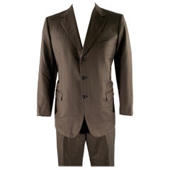 BRIONI Chest Size 46 Black Brown Stripe Wool Blend Notch Lapel Suit