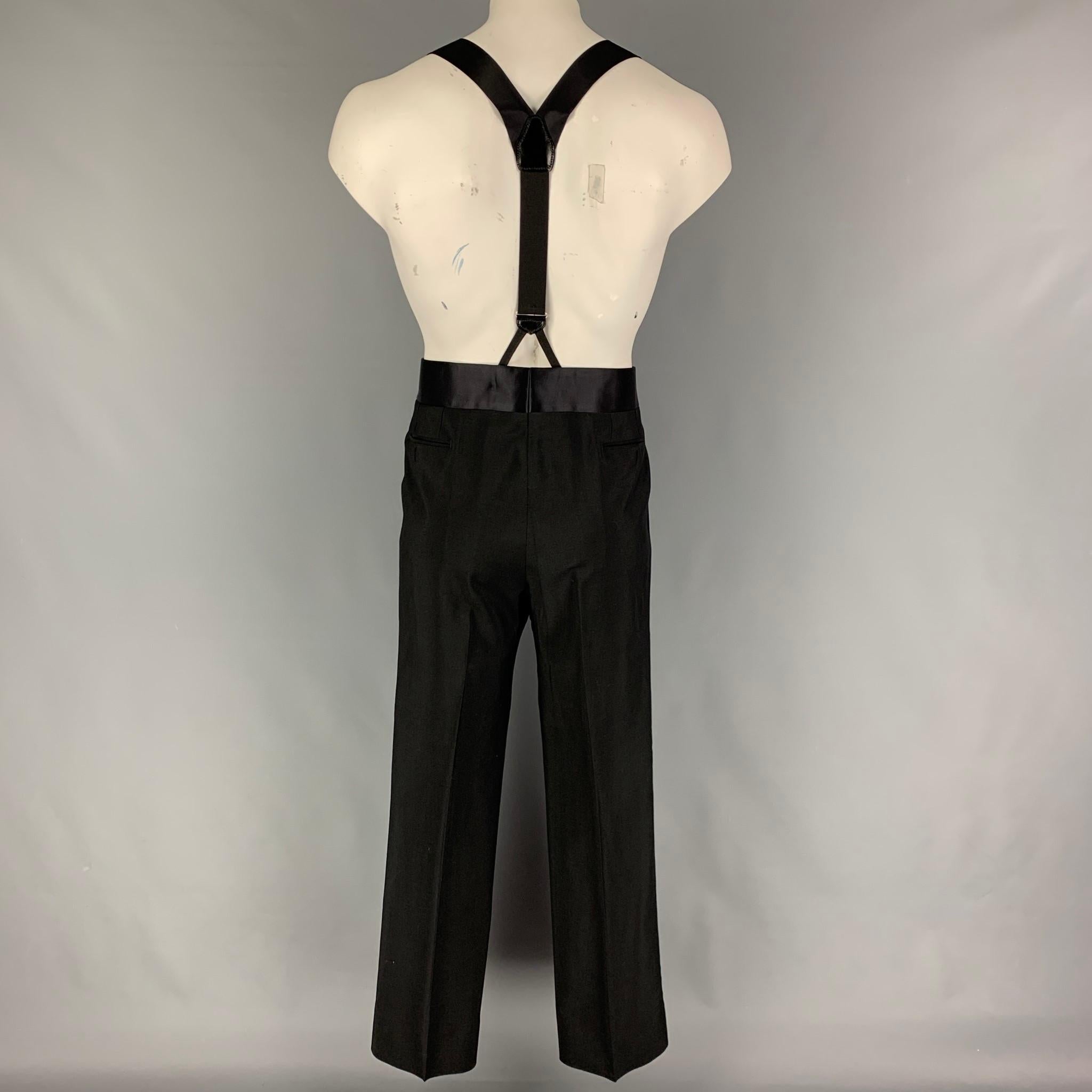 Men's BRIONI for COURTOUE Size 46 Black Wool Mohair Peak Lapel Tuxedo Suit