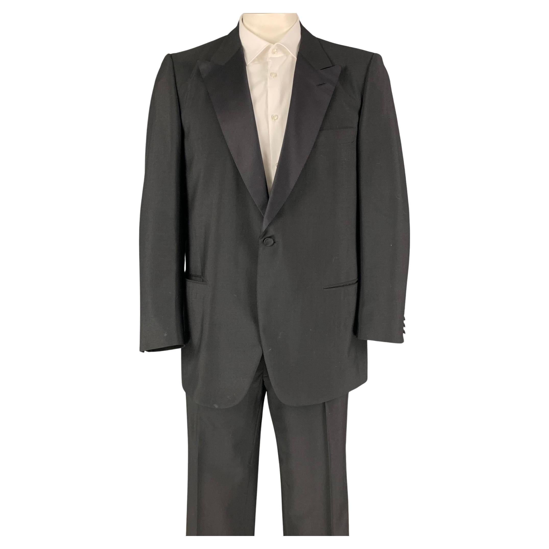 BRIONI for COURTOUE Size 46 Black Wool Mohair Peak Lapel Tuxedo Suit