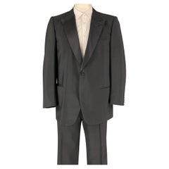 BRIONI for COURTOUE Size 46 Black Wool Mohair Peak Lapel Tuxedo Suit