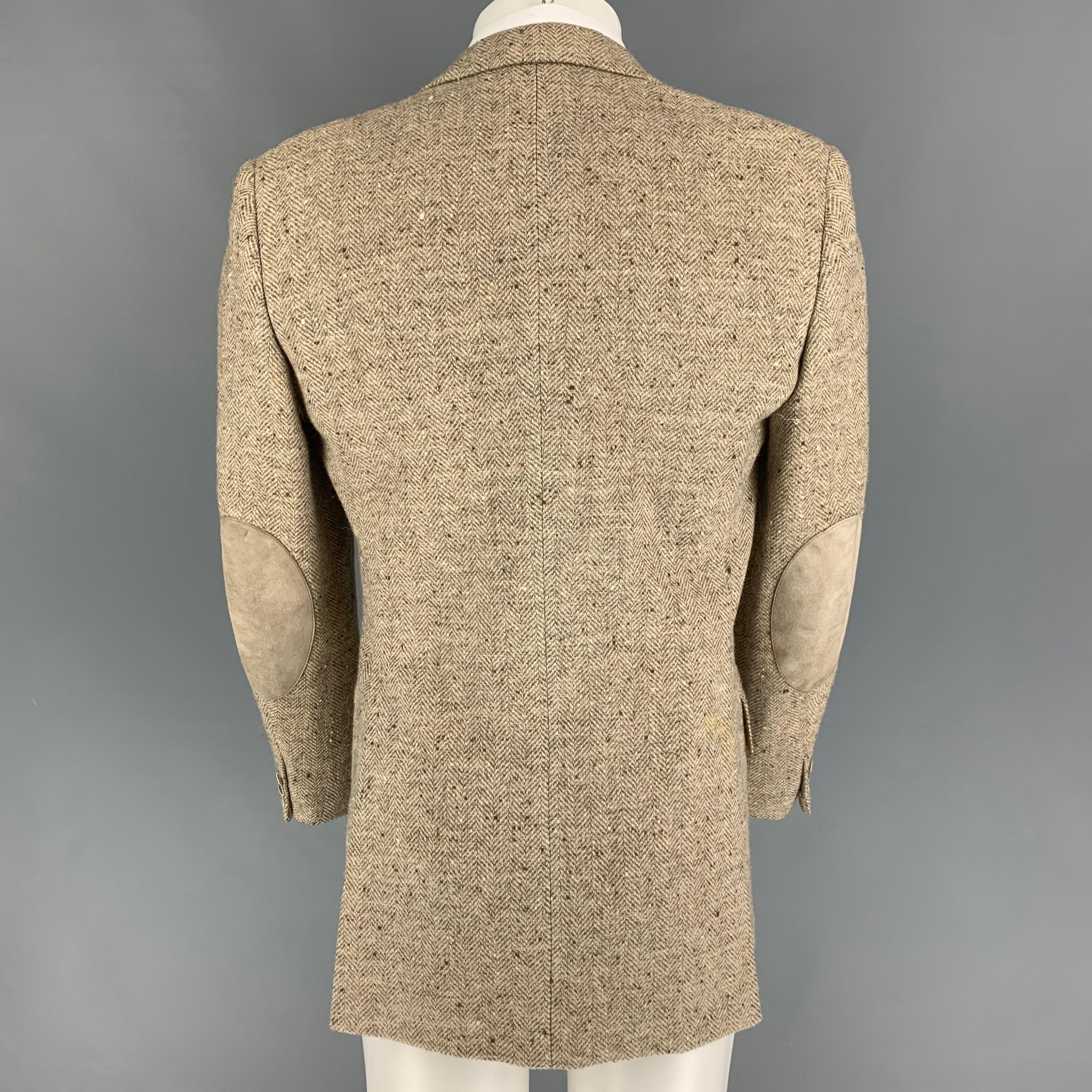 Brown BRIONI for WILKES BASHFORD Size 39 Cream Taupe Herringbone Wool Alpaca Blazer