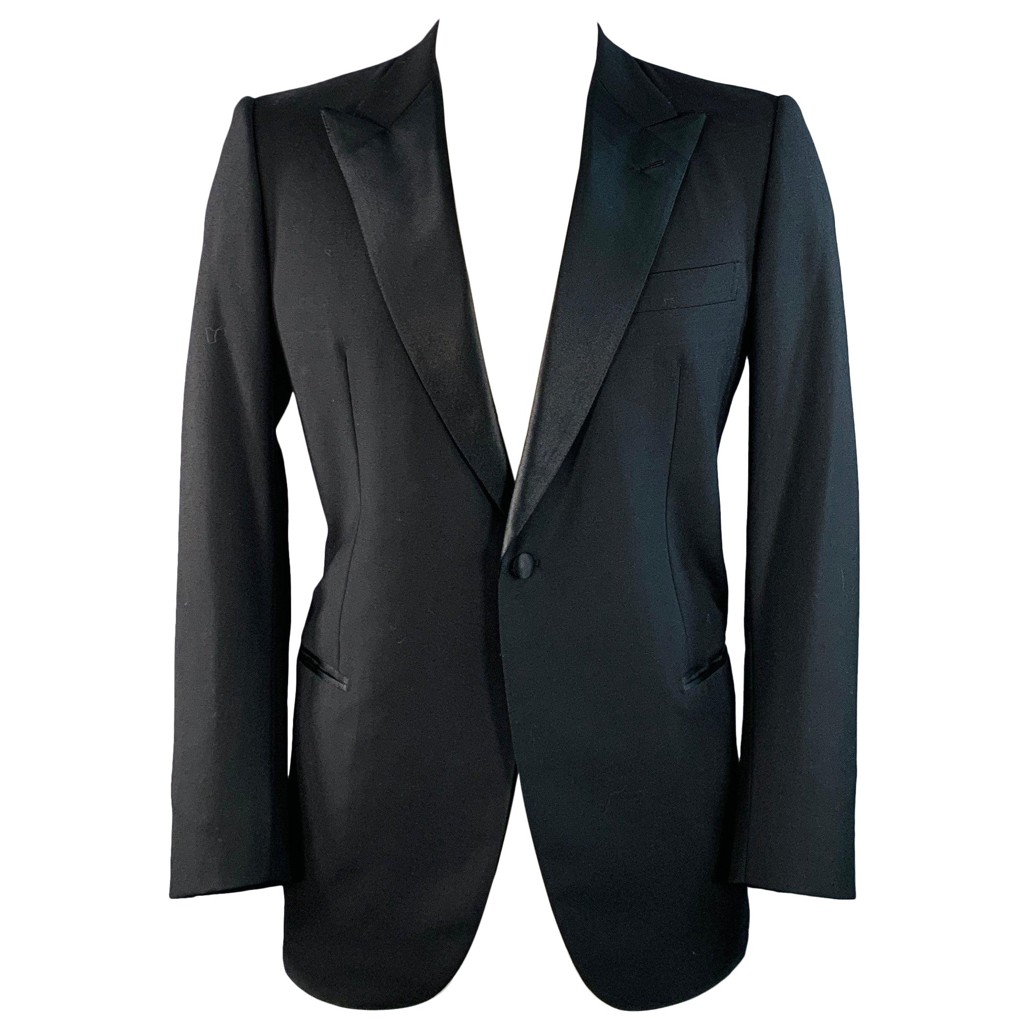 Brioni pour Wilkes Bashford Taille 44 Tuxedo en laine noire à revers en pointe en vente
