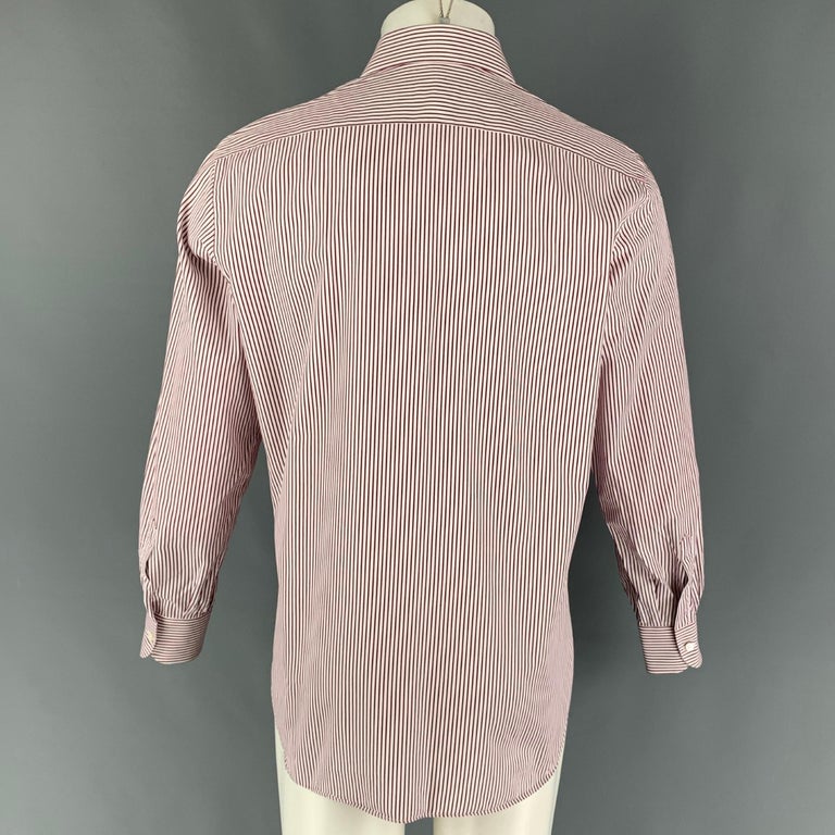 BRIONI for WILKES BASHFORD Size M Red White Stripe Long Sleeve Shirt In Excellent Condition For Sale In San Francisco, CA