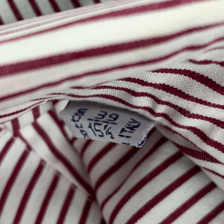 Men's BRIONI for WILKES BASHFORD Size M Red White Stripe Long Sleeve Shirt For Sale