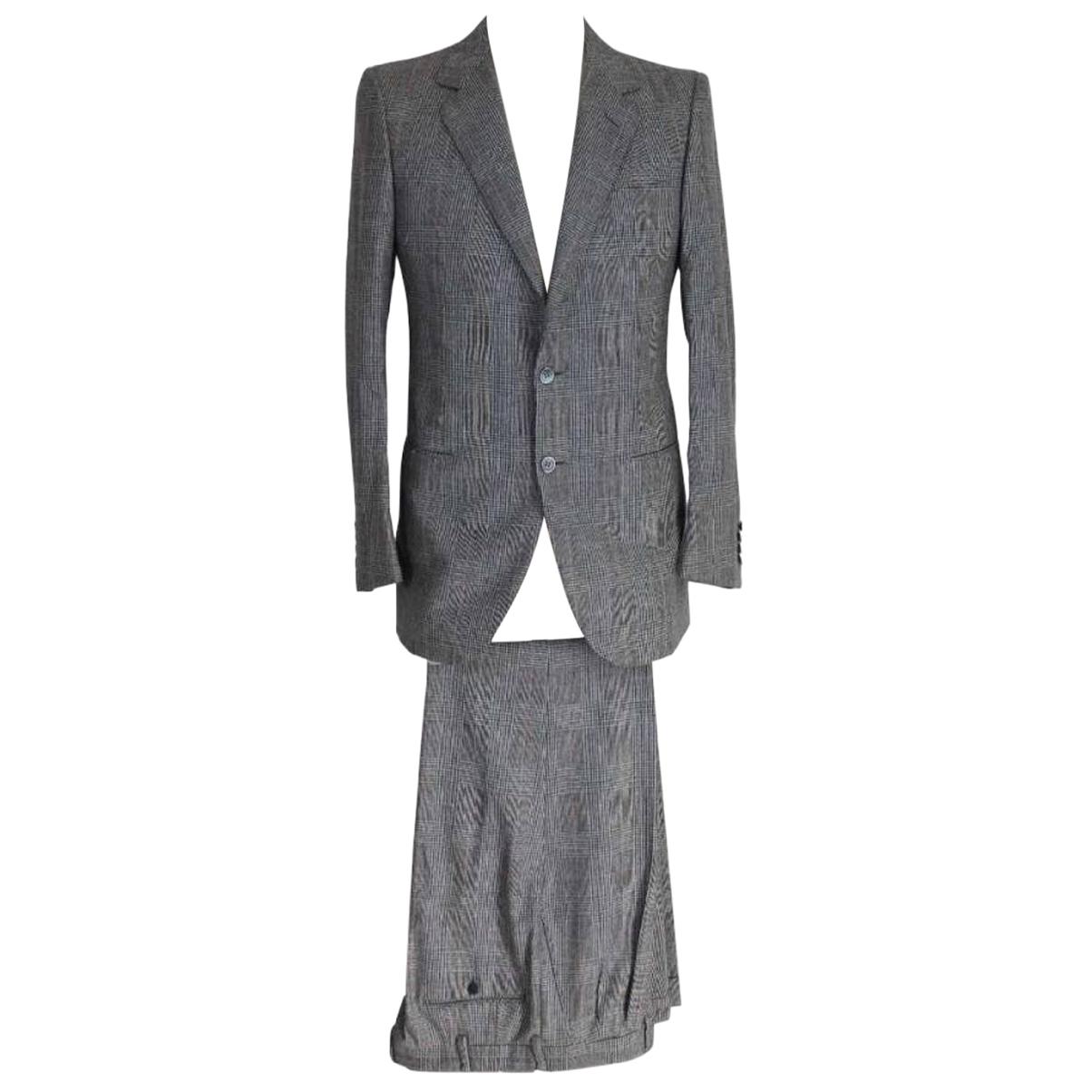 Brioni Gray Wool Prince Of Wales Pinstripe Suit Trousers and Jacket