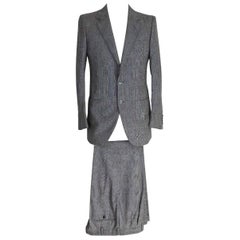 Used Brioni Gray Wool Prince Of Wales Pinstripe Suit Trousers and Jacket