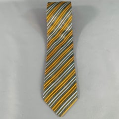 Cravate en soie et coton à rayures diagonales Greene & Greene Blue Orange