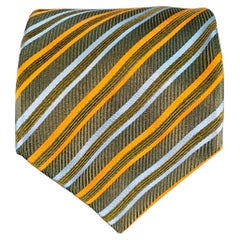 BRIONI Green Blue Orange Diagonal Stripe Silk Cotton Tie BRIONI Green Blue Orange Diagonal Stripe Silk Cotton Tie