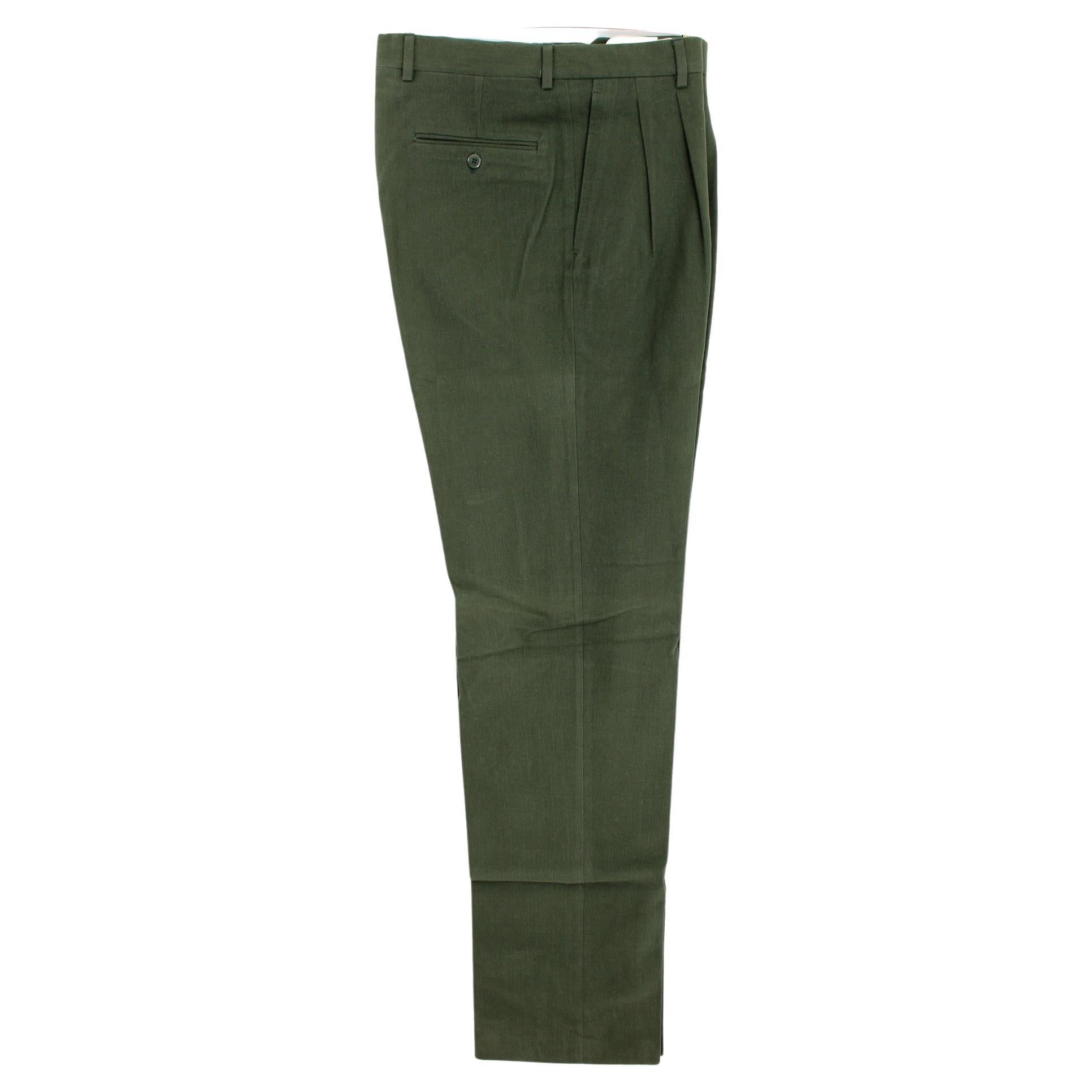 Brioni Green Cotton Vintage Classic Pants For Sale