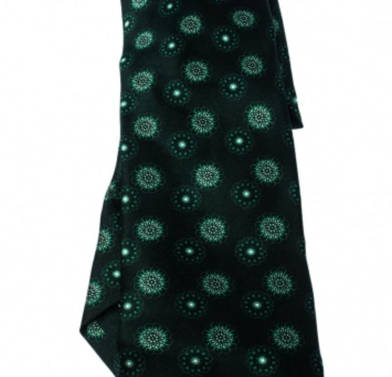 Noir Brioni cravate en soie verte à motifs floraux en vente