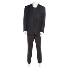 Traje a medida de lana con dibujo de espiga gris Brioni XS