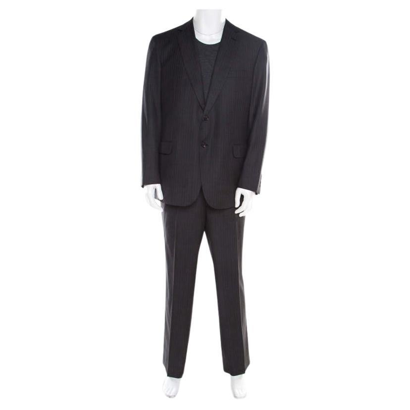 Brioni Grey Herringbone Pattern Wool Tailored Suit XS For Sale