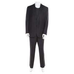 Used Brioni Grey Herringbone Pattern Wool Tailored Suit XS