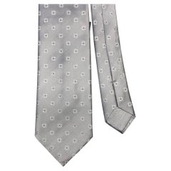 BRIONI Grey White Floral Silk Tie