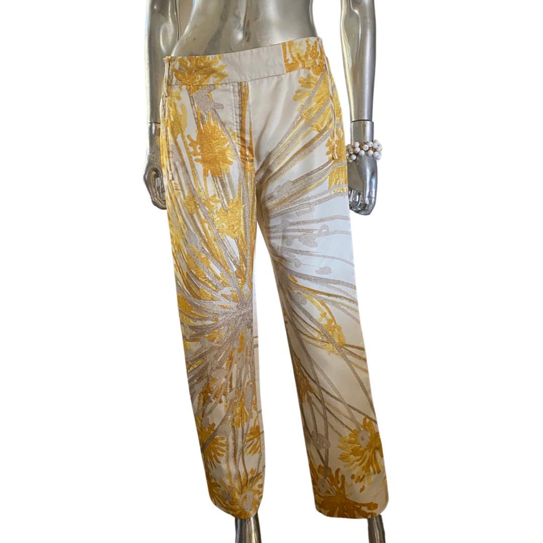 Brioni Italien Maßgeschneiderte Hose aus Seide mit Blumendruck Größe 6 im Angebot 3
