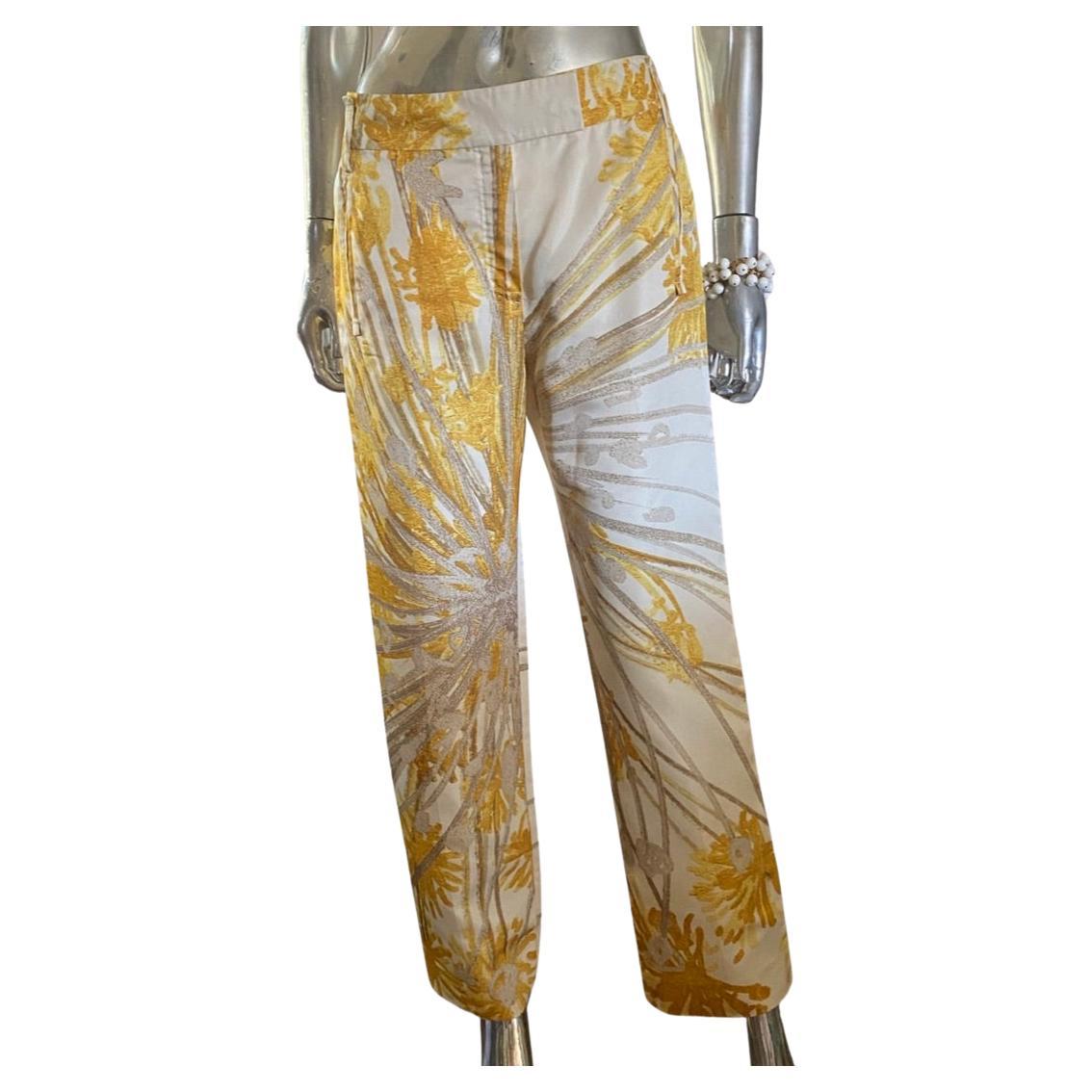 Brioni Italy Custom Made Silk Floral Print Trousers Size 6