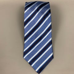 BRIONI Light Blue & Black Stripe Silk Tie