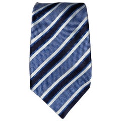 BRIONI Light Blue & Black Stripe Silk Tie