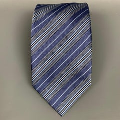 BRIONI Light Blue & Cream Stripe Silk Tie