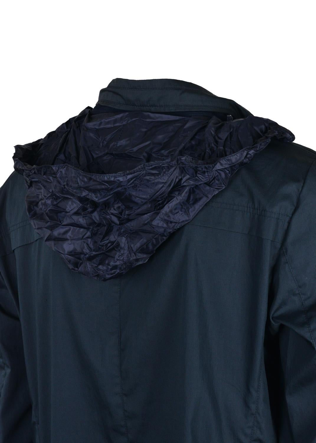 Black Brioni Mens Navy Cotton Hooded Waterproof Rain Coat Jacket  For Sale