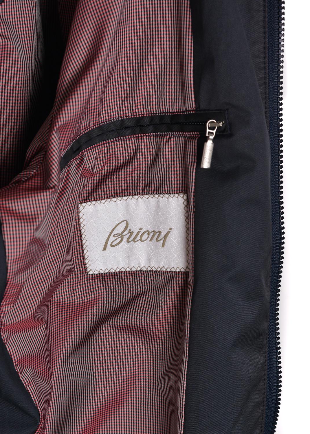 Men's Brioni Mens Navy Hooded Zip Up Cotton Light Jacket Coat  For Sale