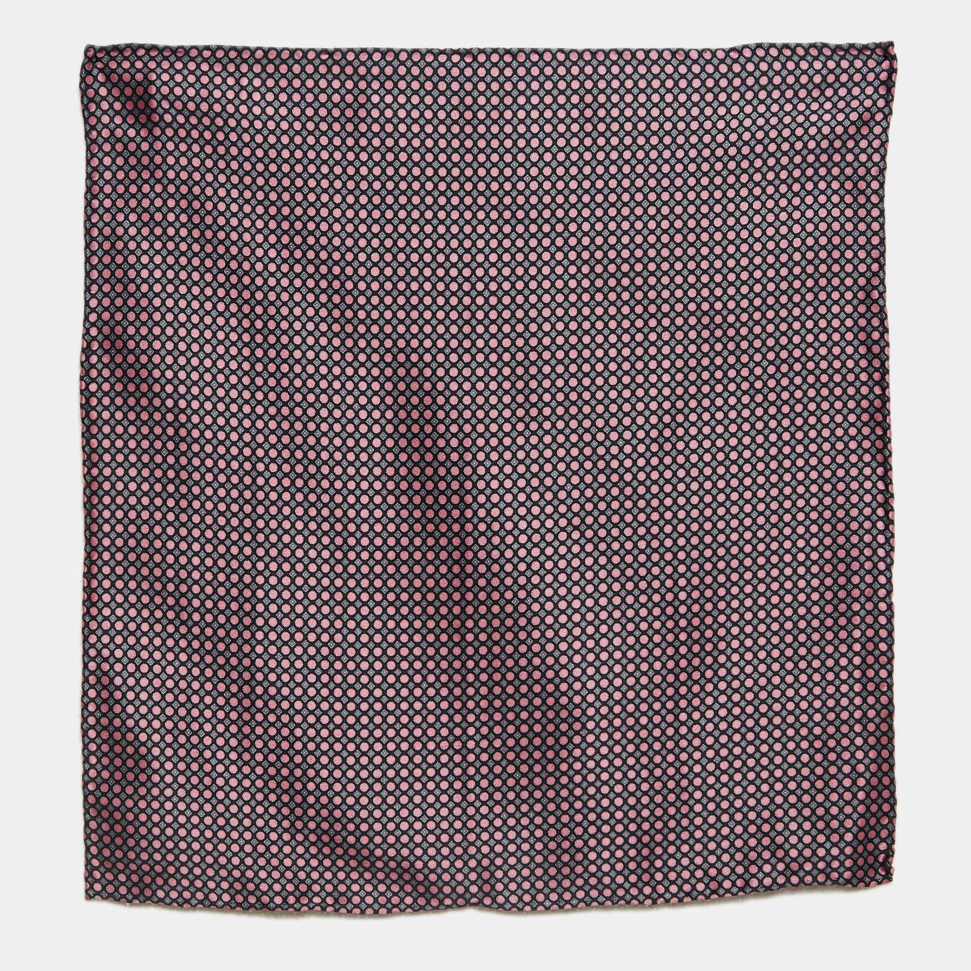 Black Brioni Multicolor Printed Satin Silk Pocket Square and Tie