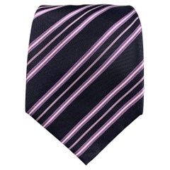 Brioni - Cravate en soie à rayures diagonales - marine et violet