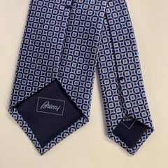 BRIONI Navy White Geometric Silk Tie Clip