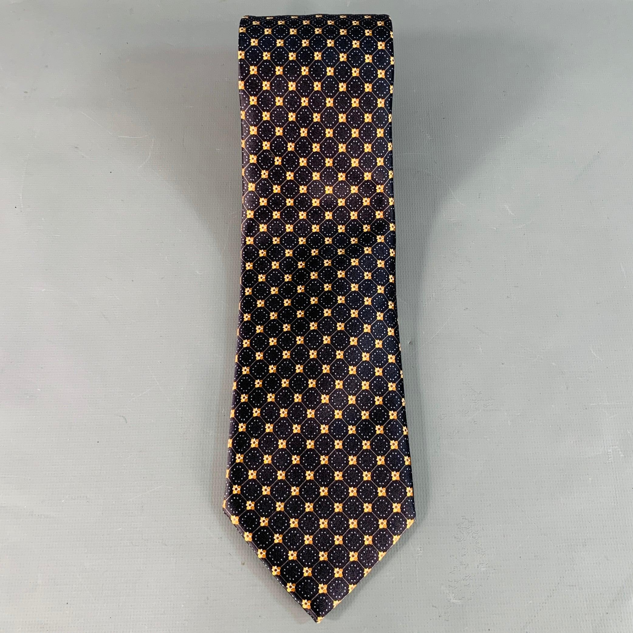 Nero Brioni, cravatta in seta floreale astratta giallo marina in vendita