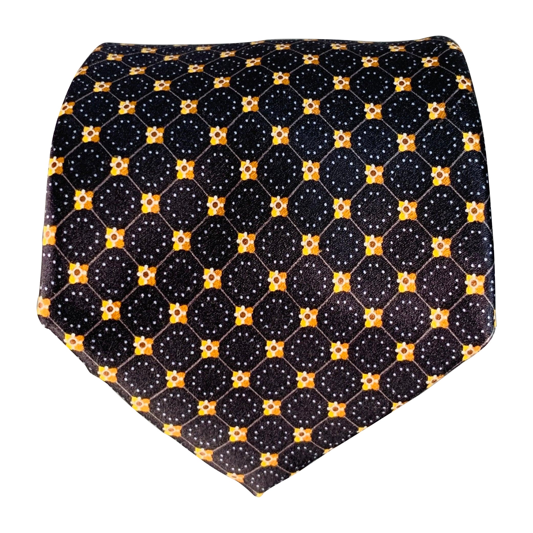 BRIONI Corbata de Seda Floral Abstracta Amarillo Marino