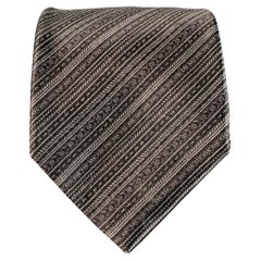 BRIONI Einheitsgröße Schwarz Grau Diagonal gestreift Seidensatin Krawatte