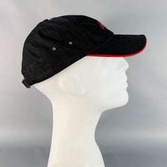 BRIONI One Size Black Red Logo Twill Cotton Baseball Cap Hat