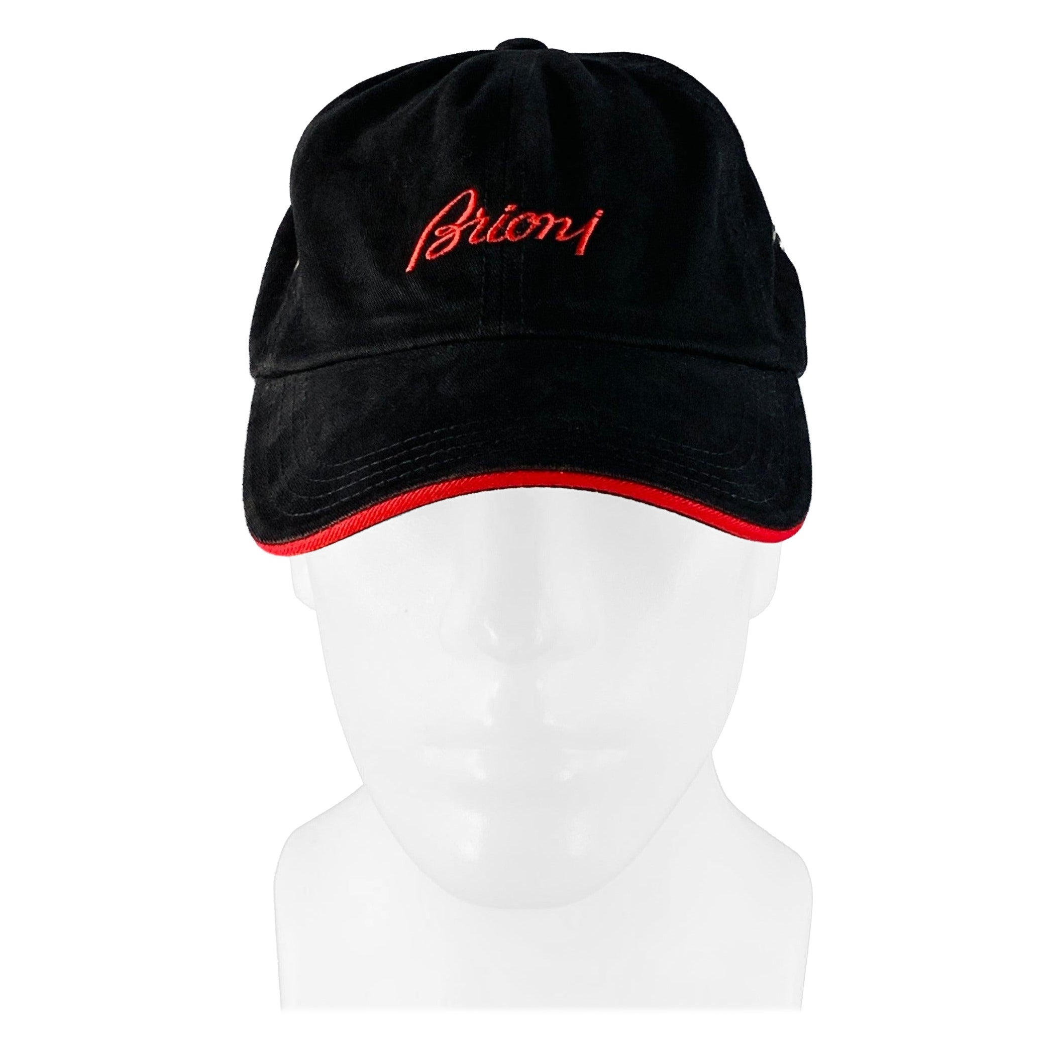 Brioni Taglia Unica Nero Rosso Logo Twill Cotone Baseball CAP in vendita