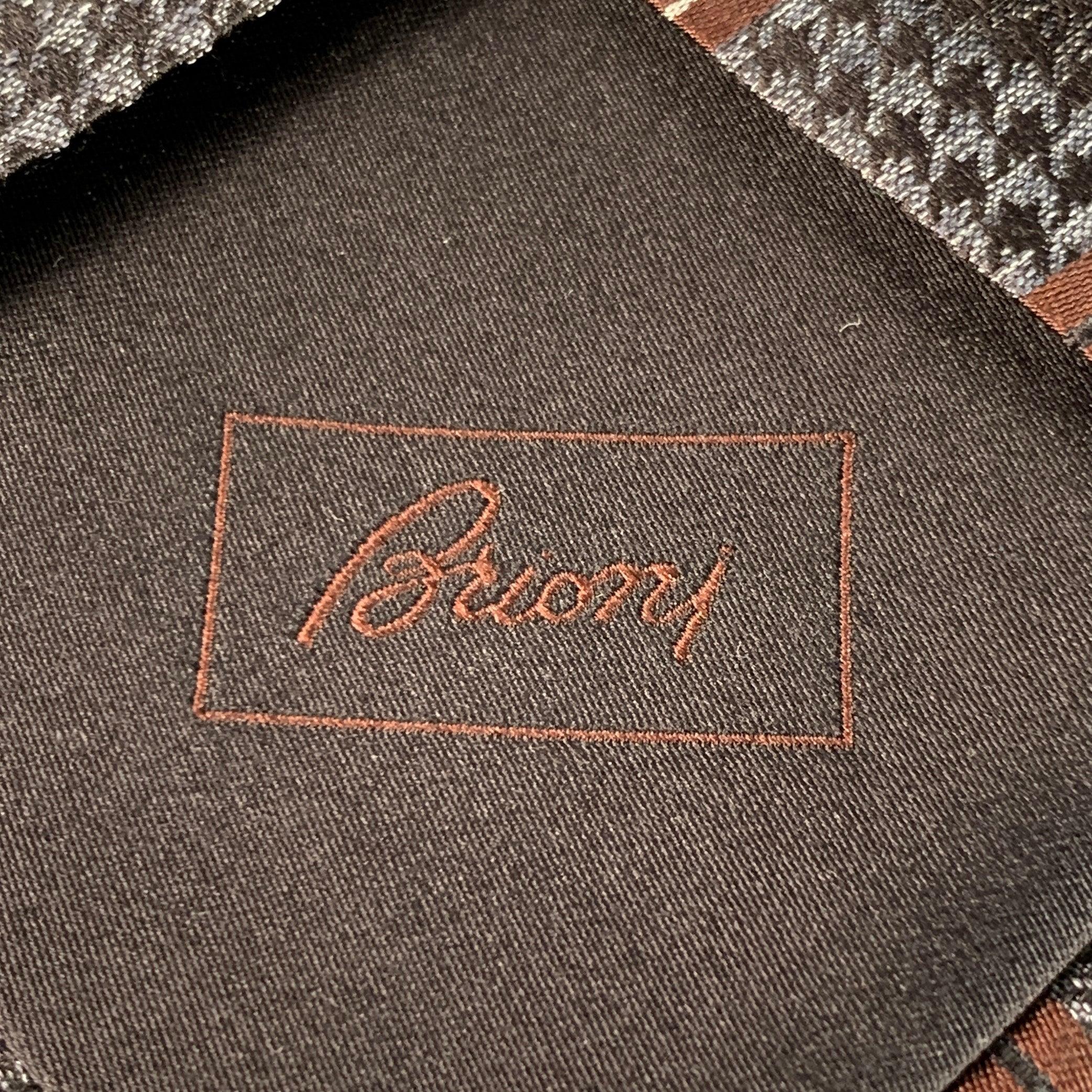 BRIONI Einheitsgröße Braun Grau Hahnentritt Diagonalstreifen Seidenkrawatte Herren im Angebot