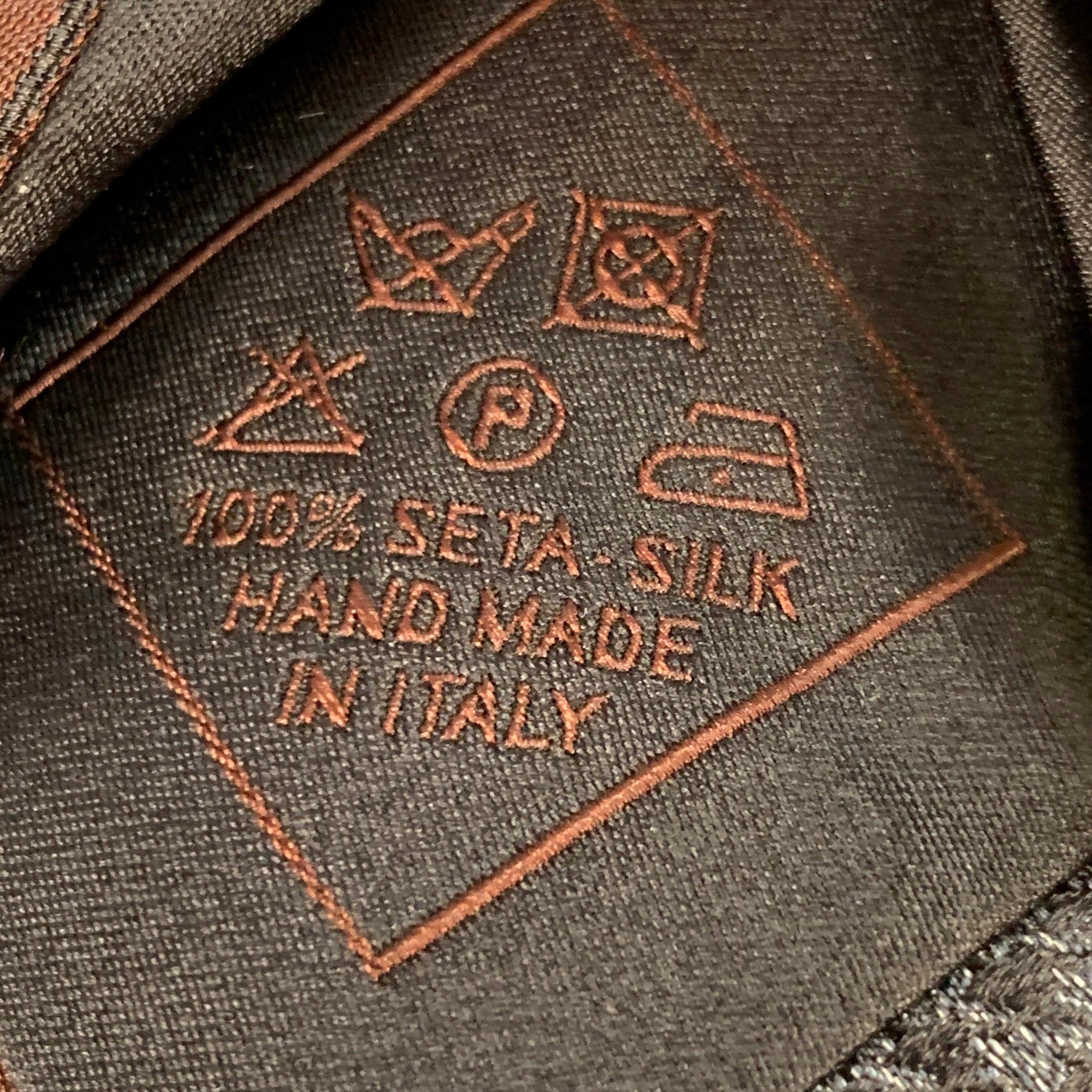 BRIONI Einheitsgröße Braun Grau Hahnentritt Diagonalstreifen Seidenkrawatte im Angebot 2