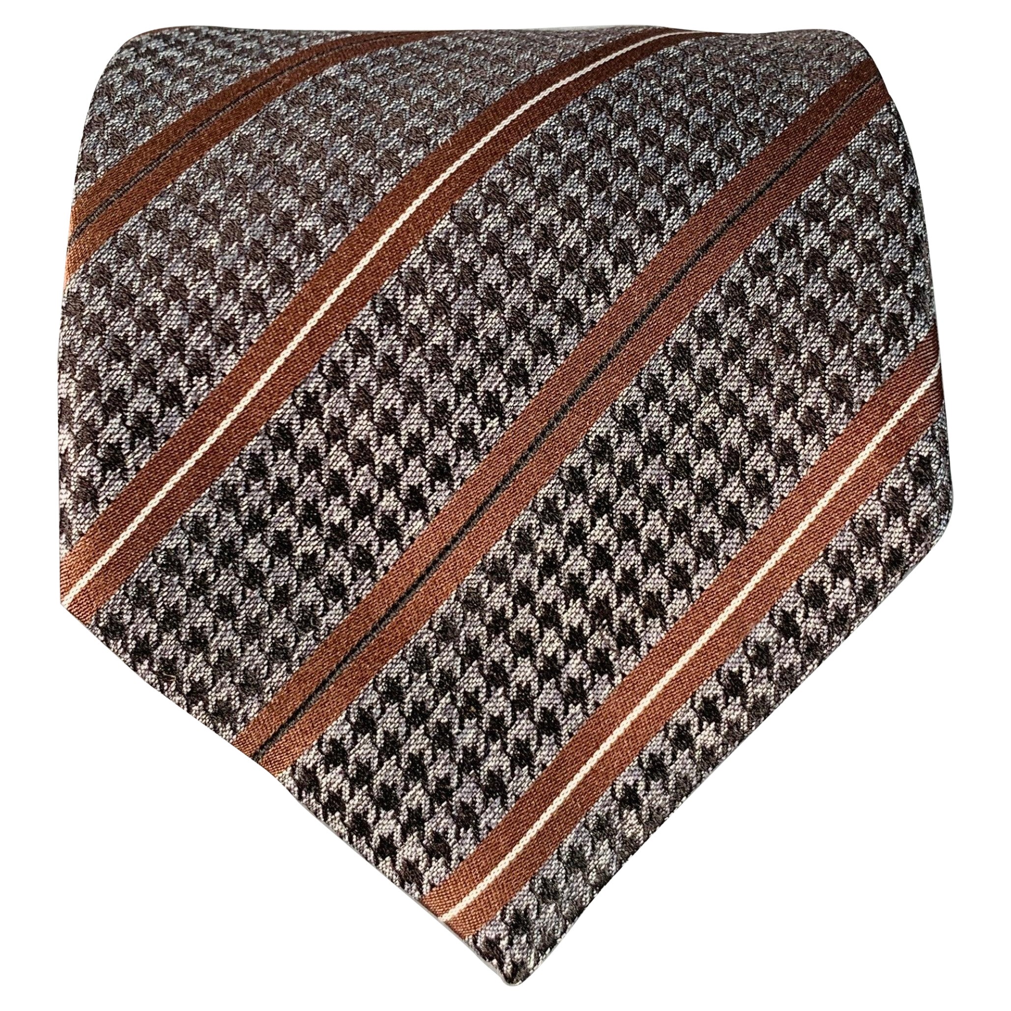 BRIONI Einheitsgröße Braun Grau Hahnentritt Diagonalstreifen Seidenkrawatte