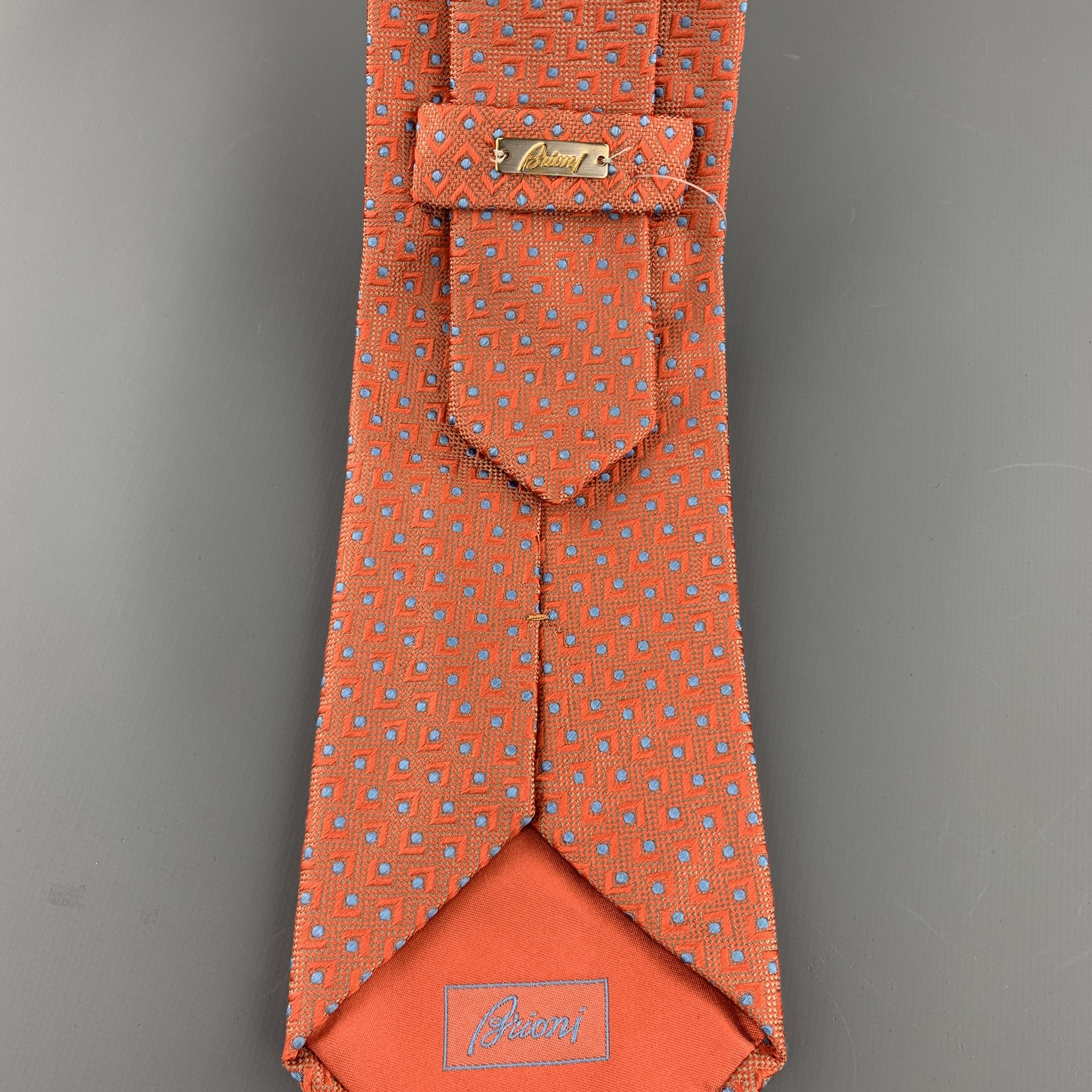 Men's BRIONI Orange & Blue Abstract Geometric Print Silk Tie
