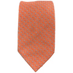 BRIONI Orange & Blue Abstract Geometric Print Silk Tie