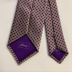 BRIONI Purple Tan Geometric Silk Tie