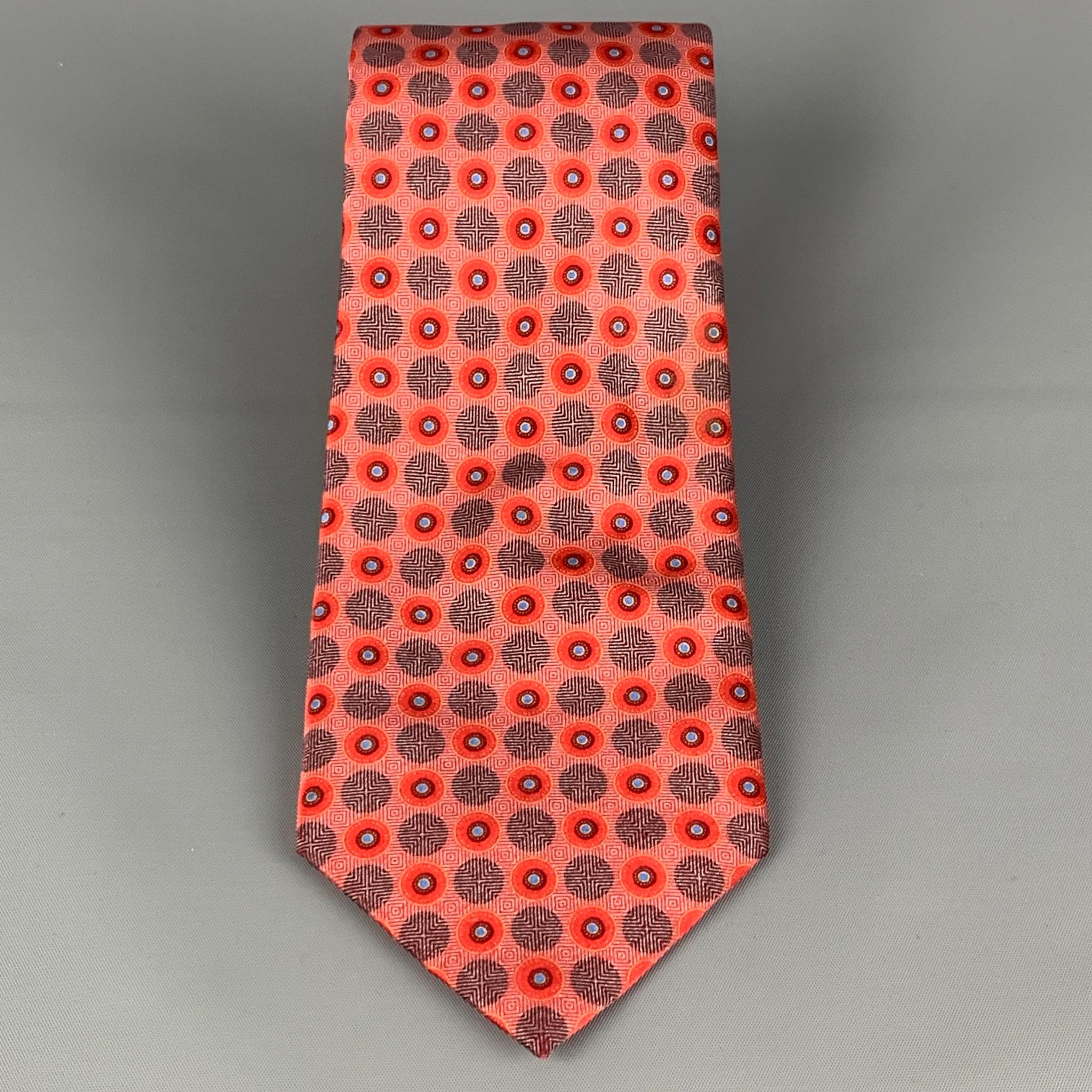 Pink BRIONI Red Black Dot Print Silk Neck Tie