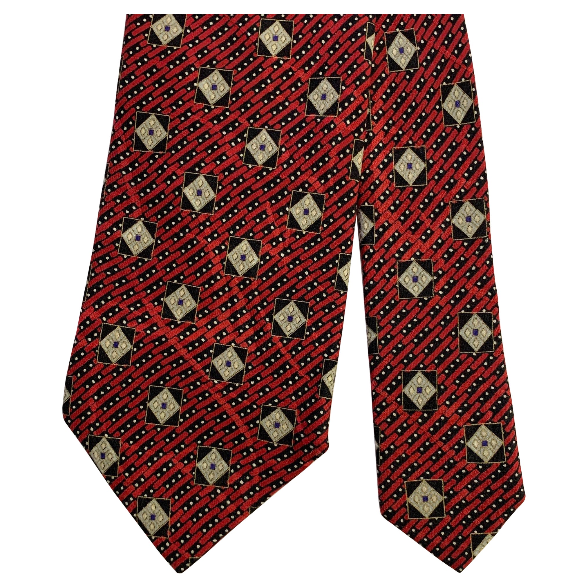 BRIONI Red Black Geometric Silk Tie For Sale