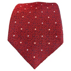 BRIONI Red Navy White Dots Silk Tie