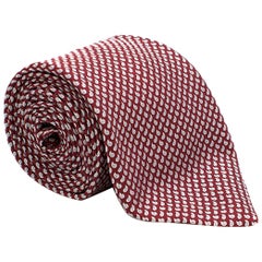 Used Brioni Red Printed Silk Tie - Hand Made