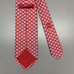 BRIONI Corbata de Seda Floral Roja Blanca