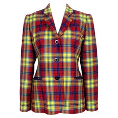 Blazer en laine écossaise rouge et jaune Brioni 1990