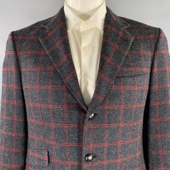 BRIONI Regular Grey Red Window Pane Wool Sport Coat